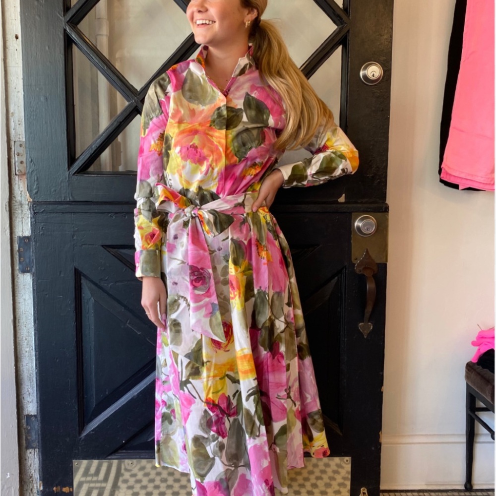 ANN MASHBURN Annette Popover Dress - Pink/Olive Floral